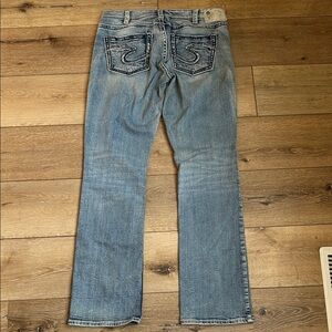 Silver Suki High Rise Baby Boot Jeans Women's 31x33 Blue Thick Stitch Light Wash